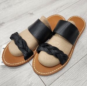 Sutton Studio Womens Black Leather Flat Sandals Shoes L/9/10 (M) SUP18033